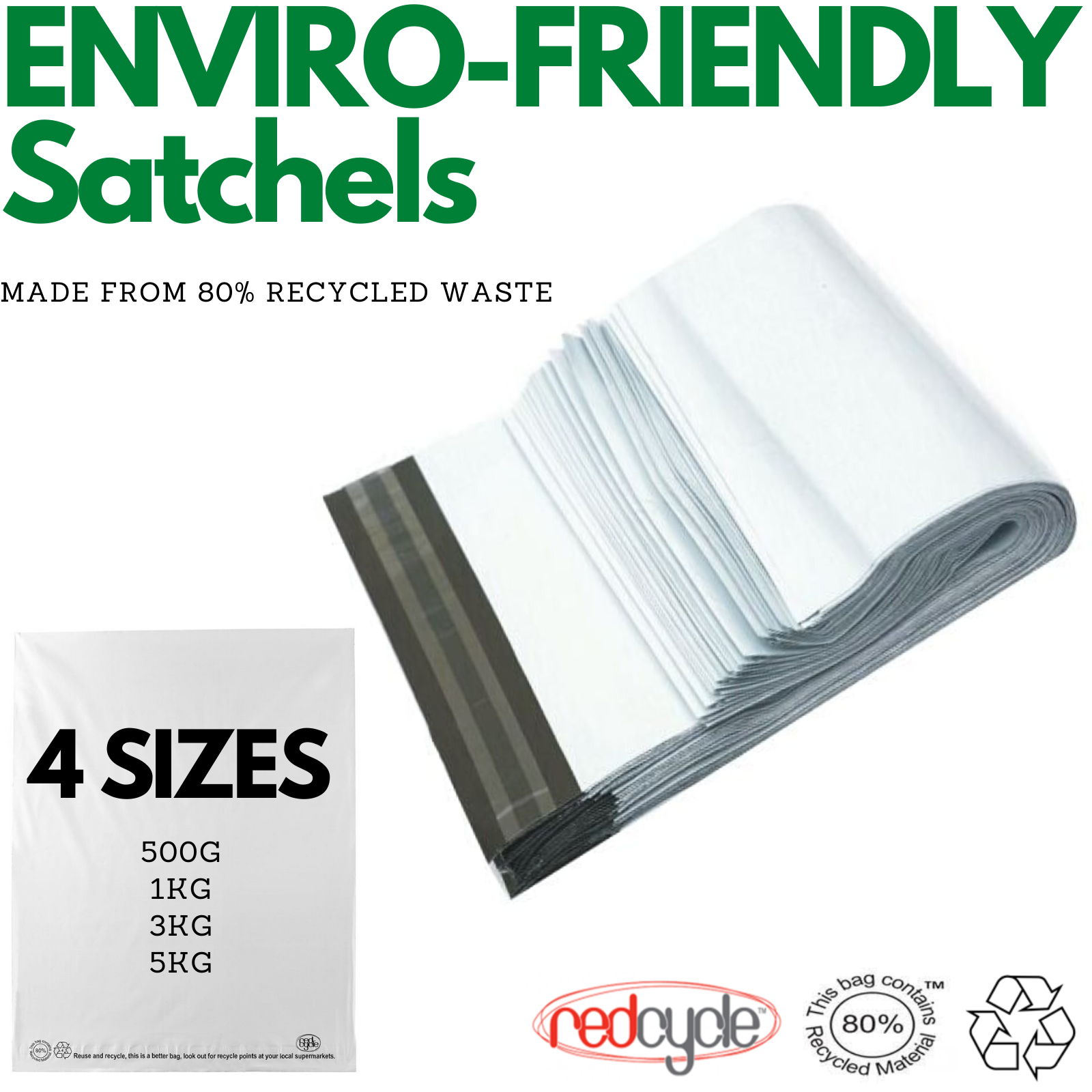 Enviro Recycled Courier Satchels Poly Mailer Bag Accredited Self Sealing Shipping - 5kg (510 × 435 × 50mm) — image 3