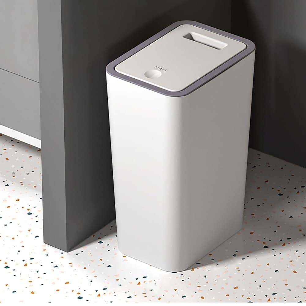 12L Trash Can with Lid, Durable Corrosion-Resistant Odor and Leak Proof for Kitchen Bathroom Living Room, Beige — image 2