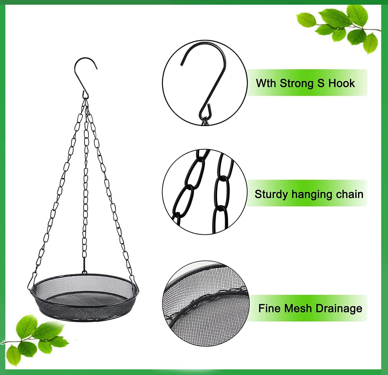 Hanging Bird Feeder, Birdfeeder Hanging for Garden Yard Outside Hanging Bird Feeder Tray - Metal Mesh Platform Feeders for Birds Outside Outdoors Hanging for — image 3