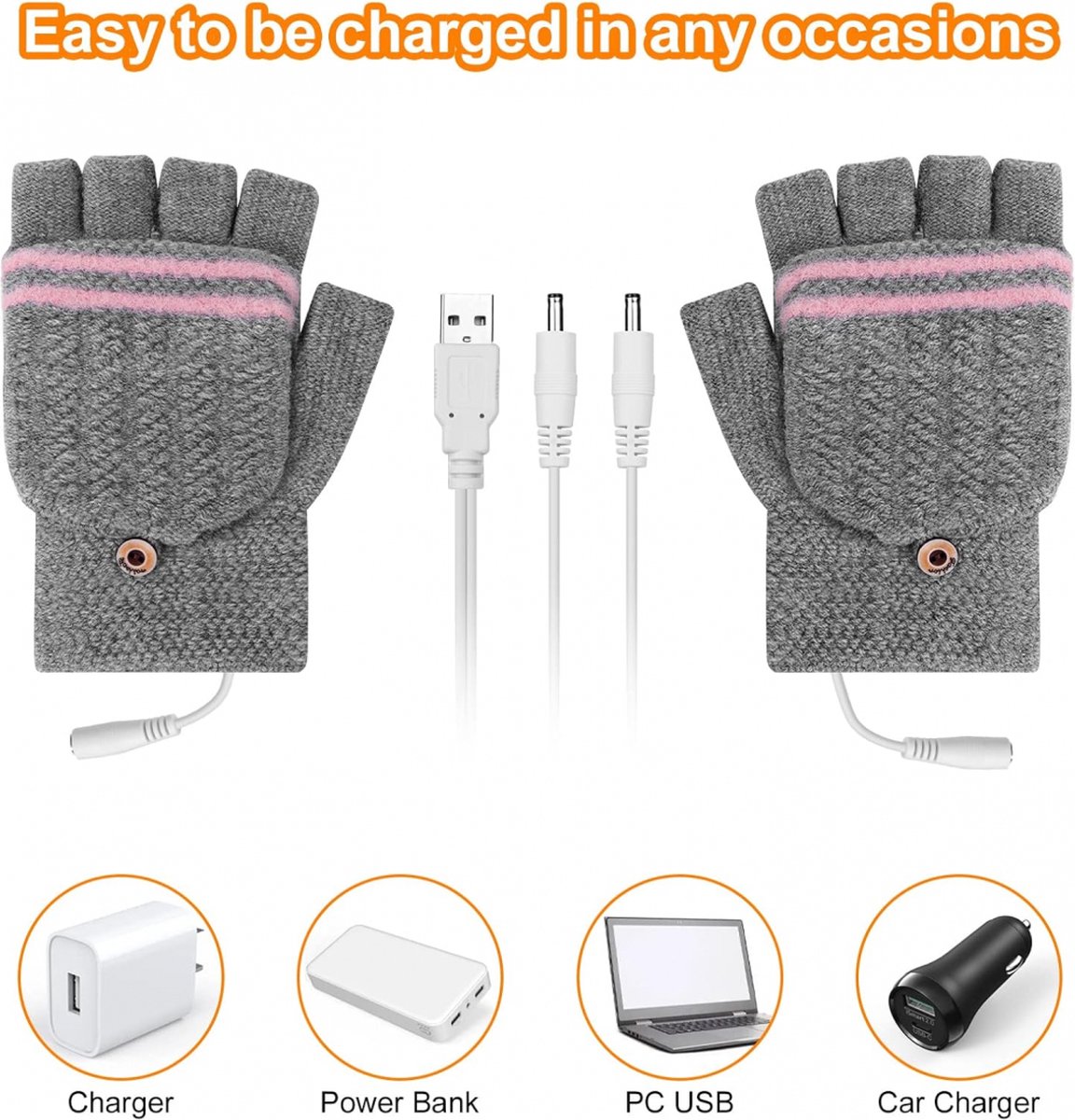 Heated Gloves - USB Heated Mittens - Heated Gloves - Electric Winter Gloves - Knitted Heated Gloves - Waterproof - Windproof - USB Rechargeable - Electrically — image 3