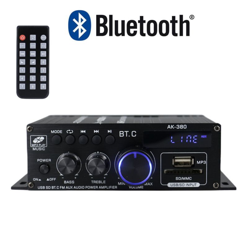Audio Power Amplifier Stereo Speaker BluetoothAmp Receiver with Power Supply,Remote Control,FM Antenna for Car Home Bar Party — image 2