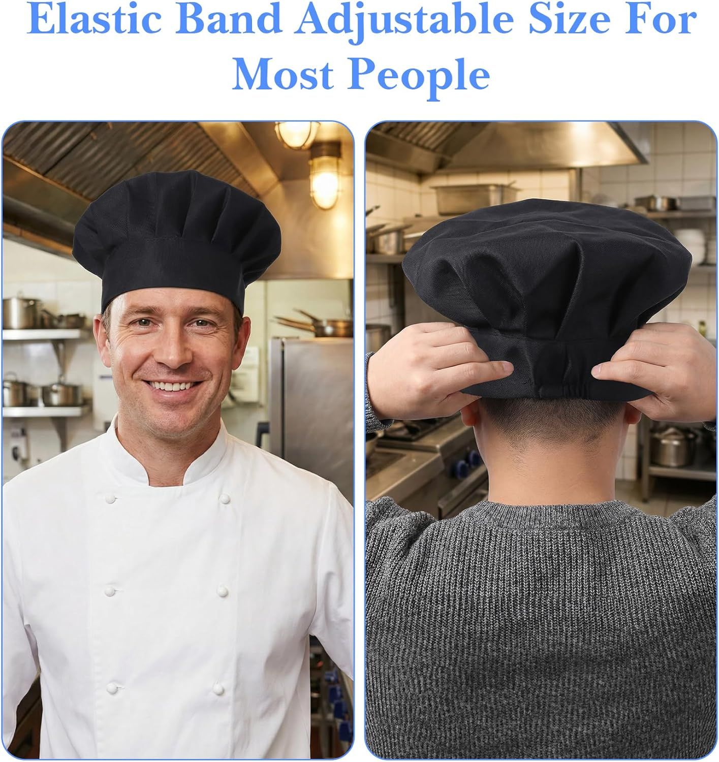2PCS Black Chef Hat, Chef Cap for Men & Women, Breathable Baker's Hat for Cooking, Kitchen, Reusable & Washable โ image 5
