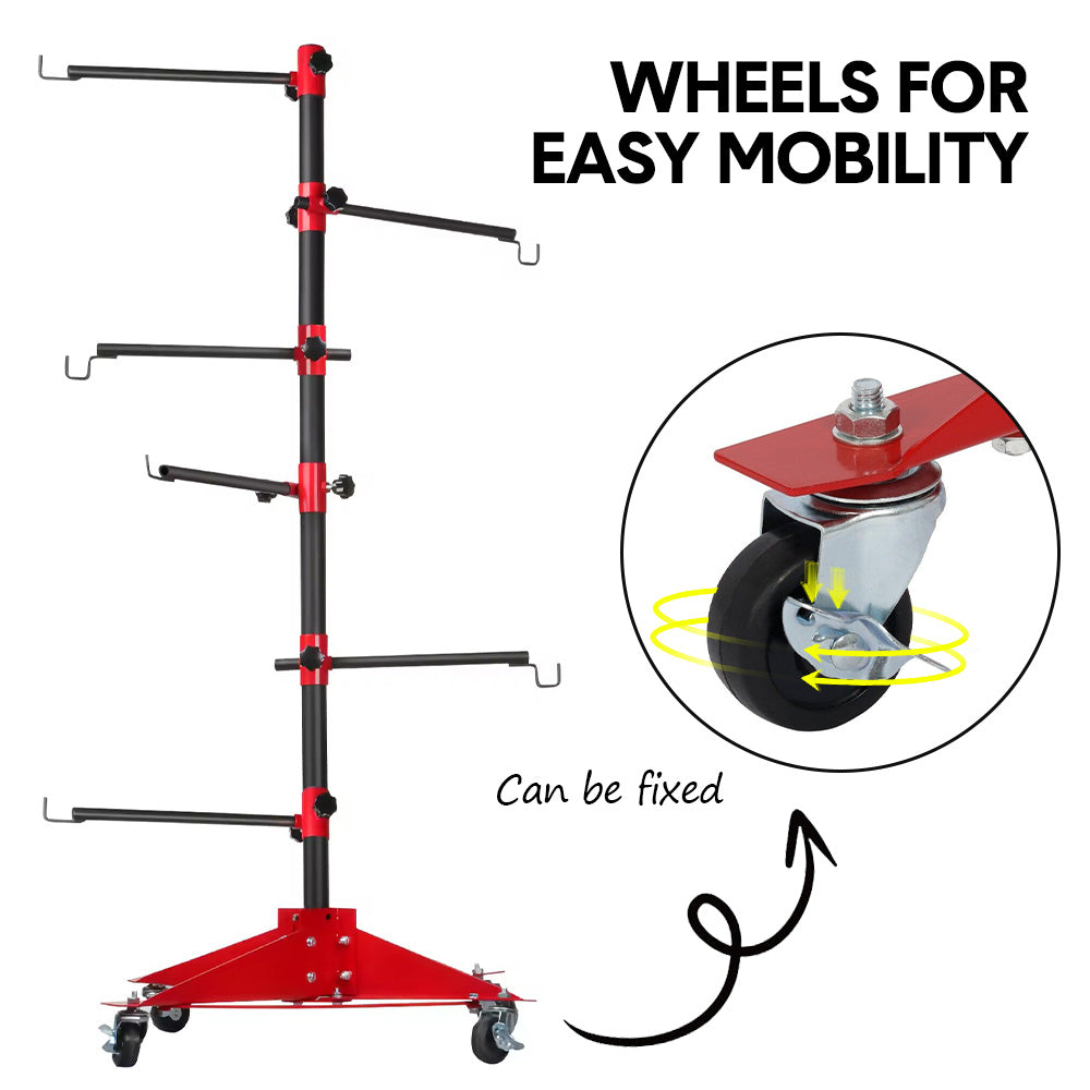 Universal Auto Paint Stand Panel Tree Paint Rotating Stand Center Post Hang Paint Spray with 4 Wheels and 6 Hooks for Automotive Doors Fenders Bumpers — image 5