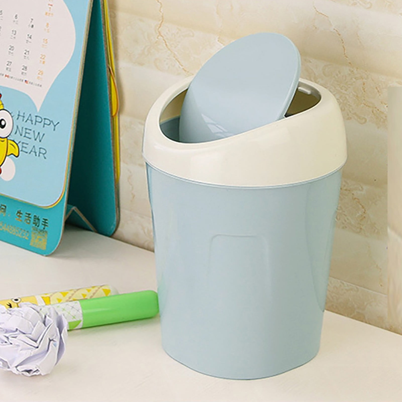 Mini Plastic Rubbish Bin with Swing Lid, Compact Countertop Waste Basket for Bathrooms, Offices, 16.8 × 10.2 × 13.2 cm, Pink — image 4