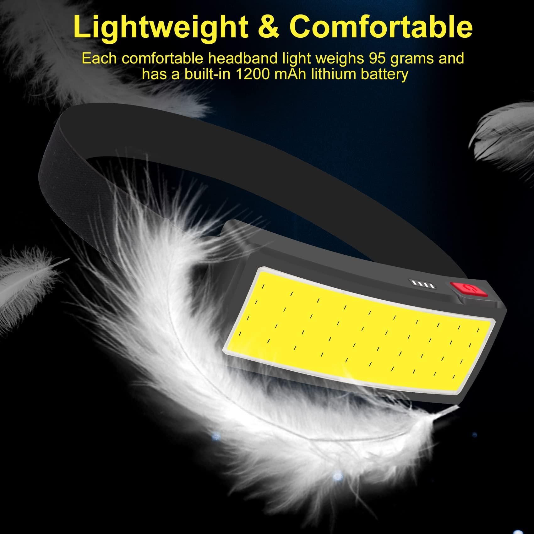 Rechargeable Headlamp Waterproof LED Soft Light Flashlight 3 Modes for Outdoor, Camping (2 Pack) — image 3