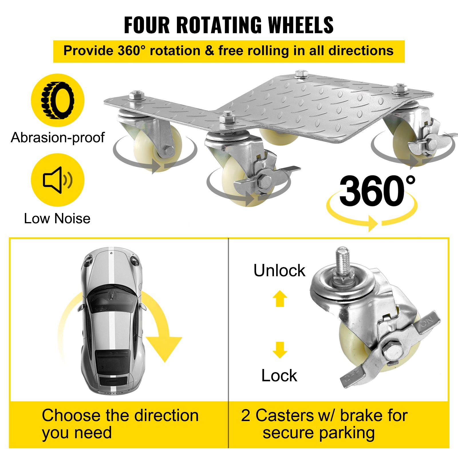 2 Pcs Tire Wheel Dollies 12"X16" Platform Size Wheel Car Dolly 3" Caster Wheel Dolly for Vehicle Car Auto Repair (2 Pcs) — image 3