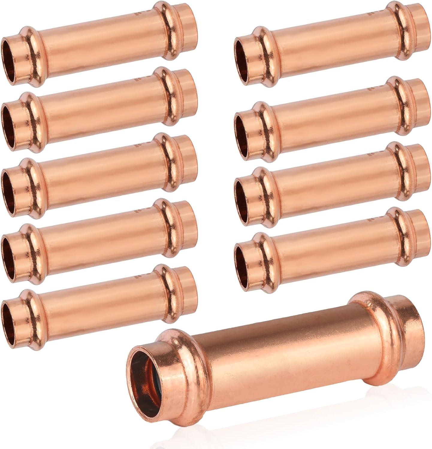 (Pack of 10) 1/2" x 1/2" Copper Press Fit Extended Coupling Fittings, No Stop,(PRESS028)