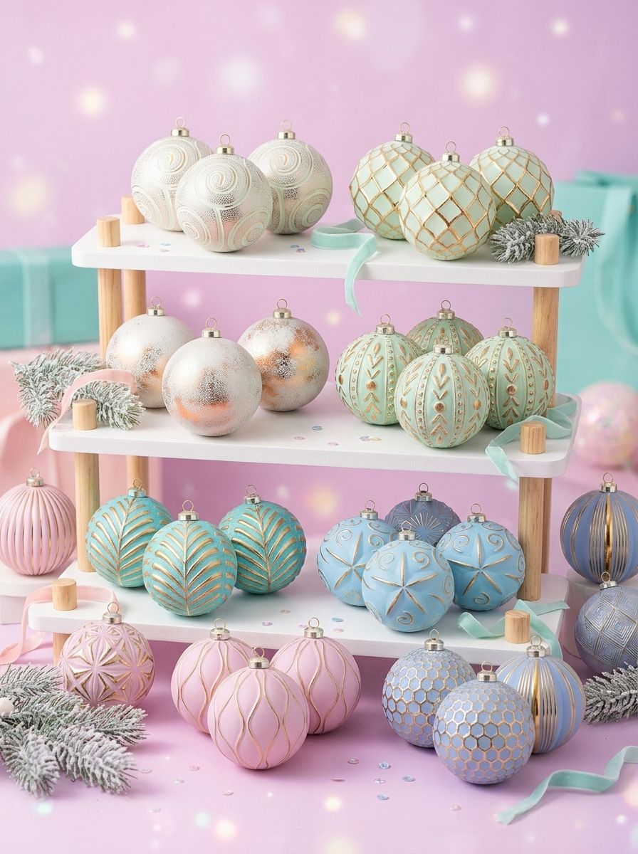 12-Piece Dopamine Christmas Ball Gift Set: 8cm polystyrene, shatterproof and durable, macaron-colored with painted gold foil textures, light luxury and — image 6