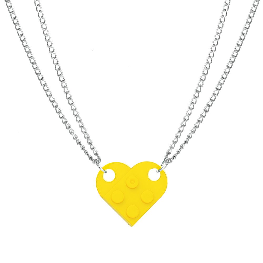 Couples Colorful Brick Heart Pendant Shaped Necklace for Friendship 2 Two Piece Keychain Puzzle Jewelry Set Made -3pcs — image 2