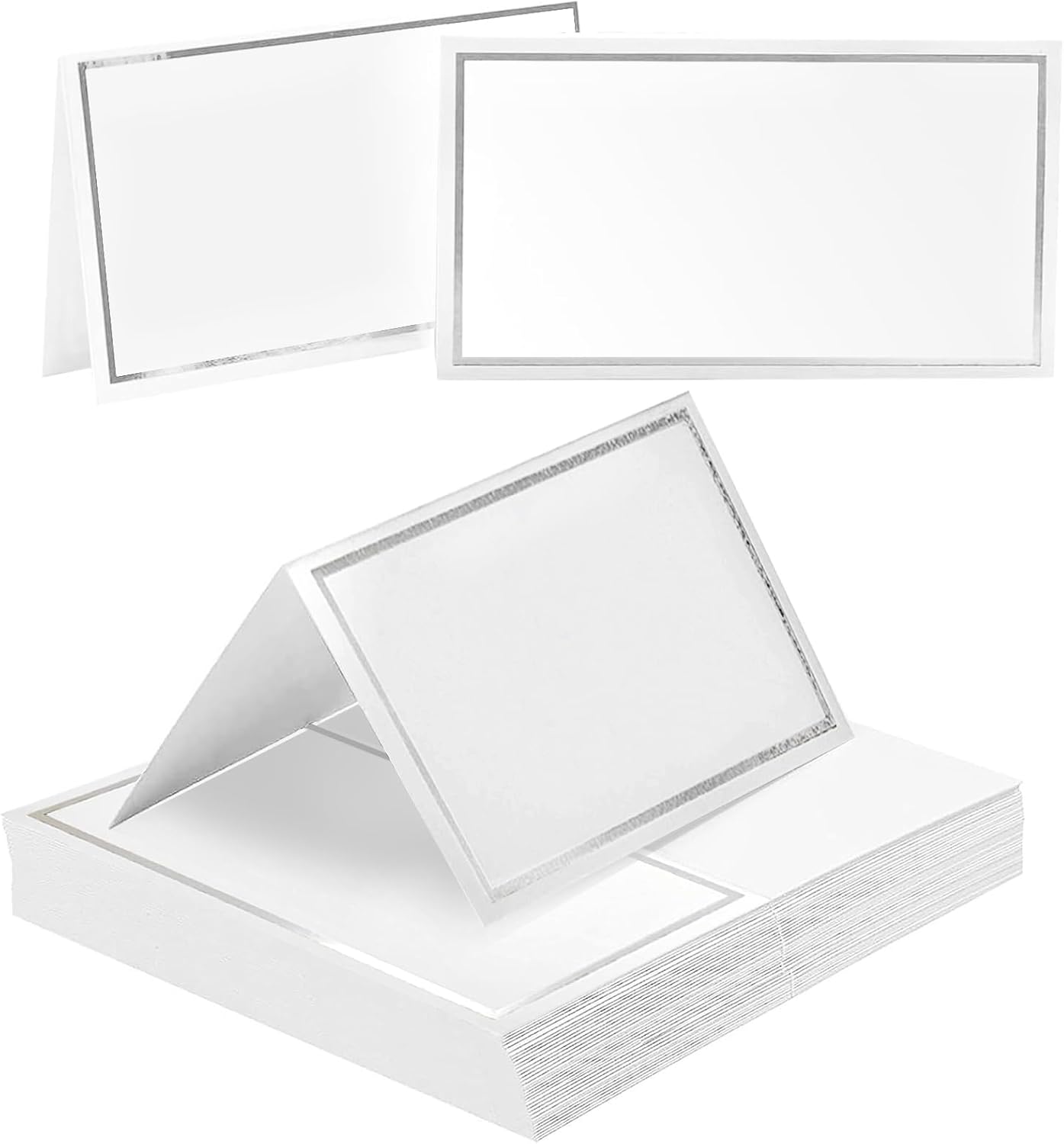 50 silver-edged table decorations reception seating place cards - rectangular plate cards for wedding dinner