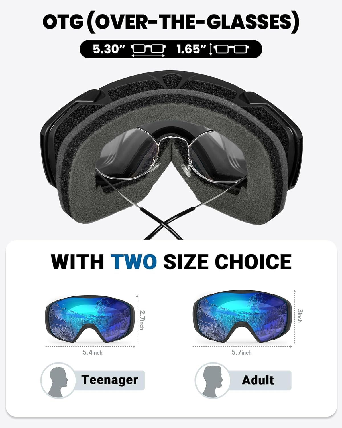 OutdoorMaster Ski Goggles with Cover Snowboard Snow Goggles OTG Anti-Fog -100% UV Protection-OM-18 — image 6