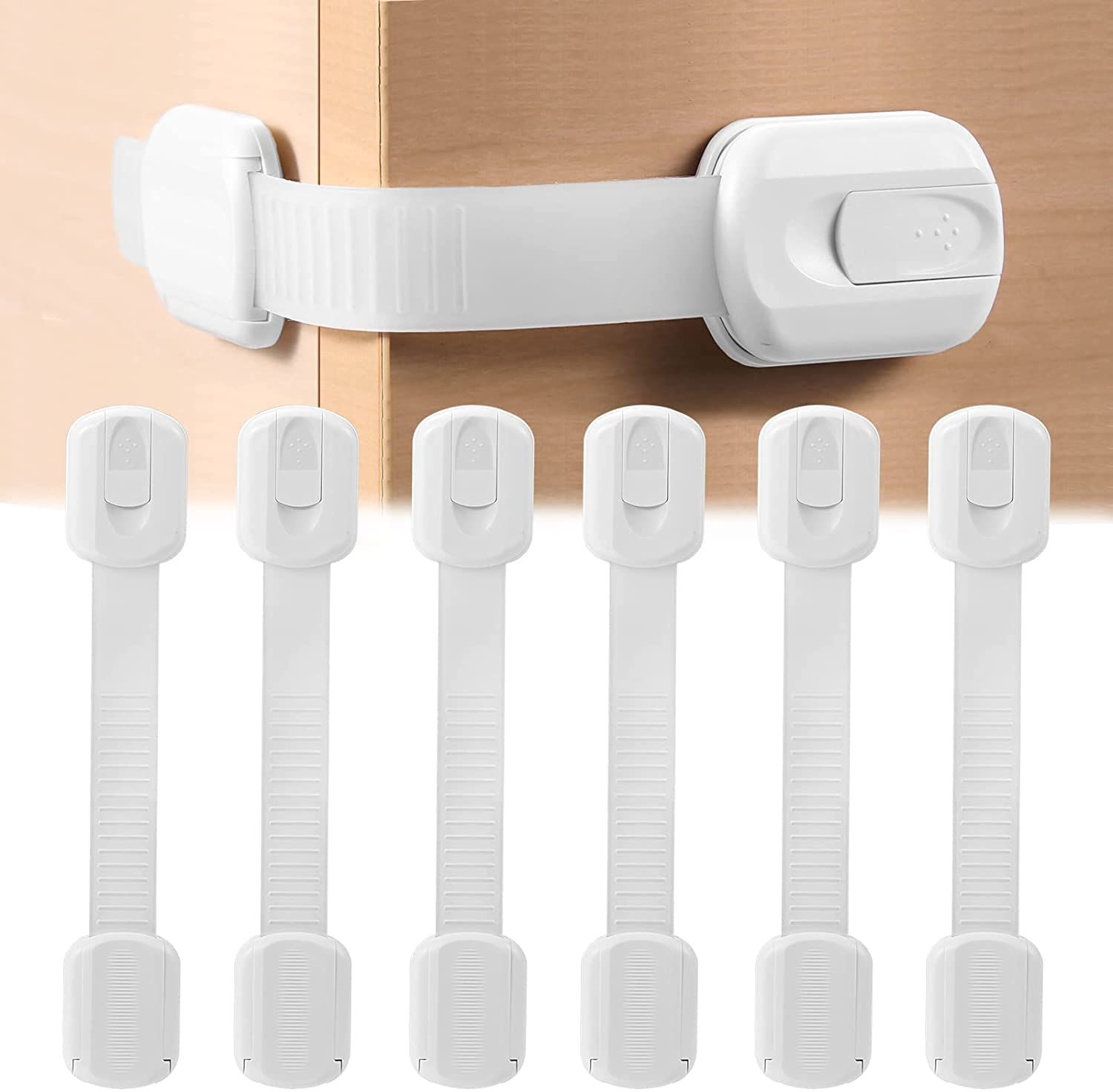 Locks (6 Pack) for Fridge,Cabinets,Drawers,Dishwasher & More,Toilet- Adjustable Strap,No Drilling Required,Easy Installation
