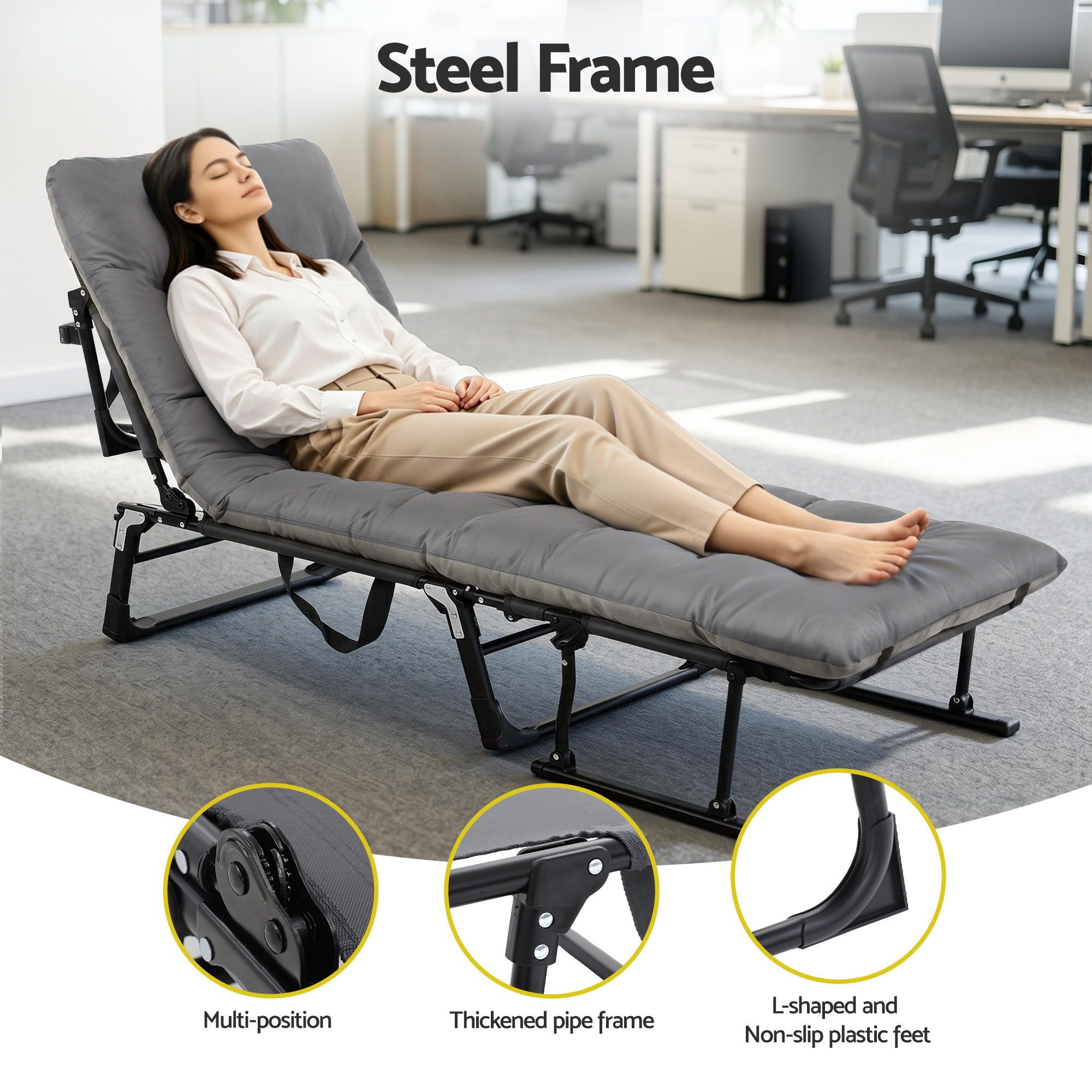 Gardeon 3-in-1 Sun Lounger Folding Camping Chair Adjustable Recliner Patio Furniture for Office Nap, Poolside โ image 6