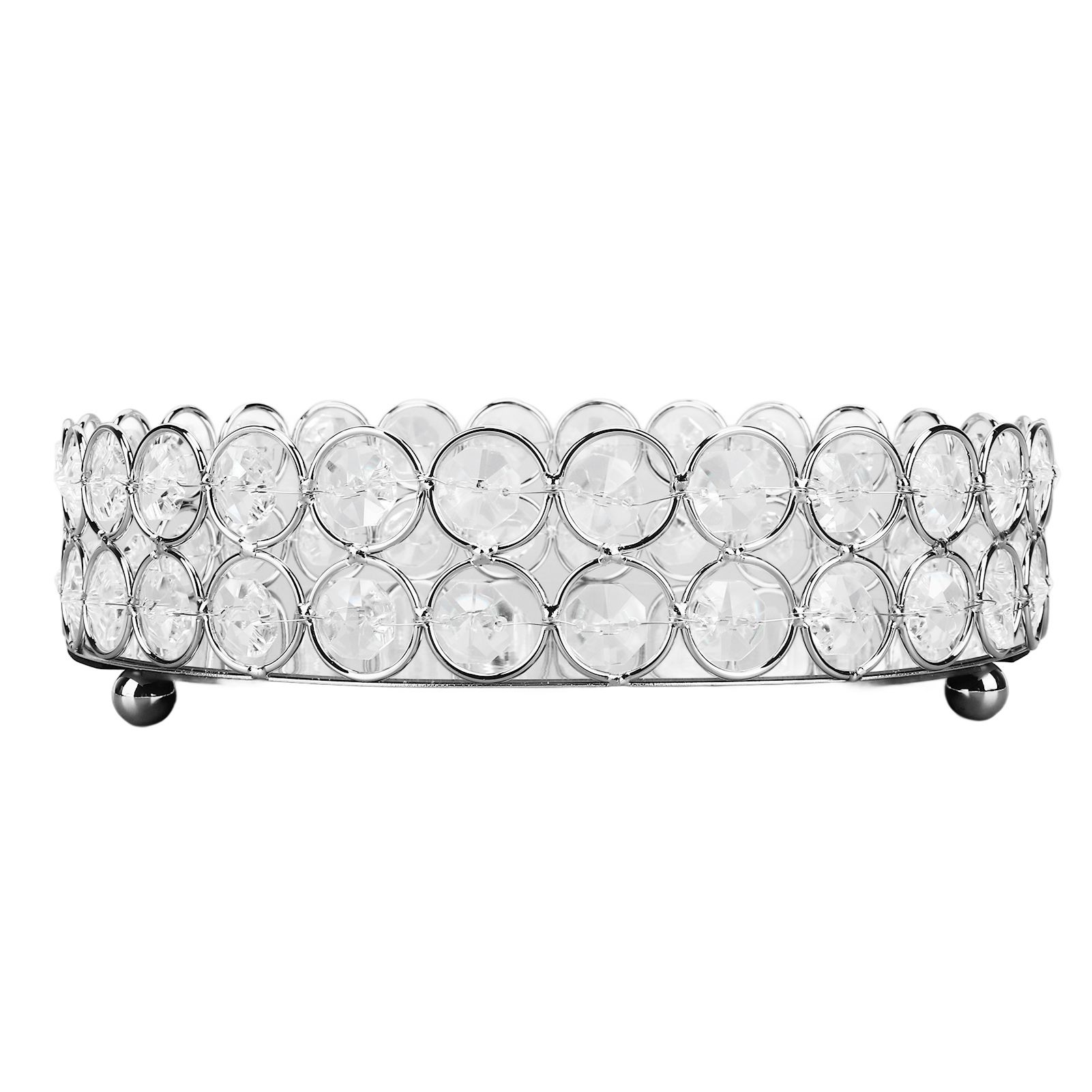 Crystal Cosmetic Makeup Tray 8in Round Display Tray Mirrored Metal Welded Structure for Food Perfume Jewelry Wine Silver โ image 4