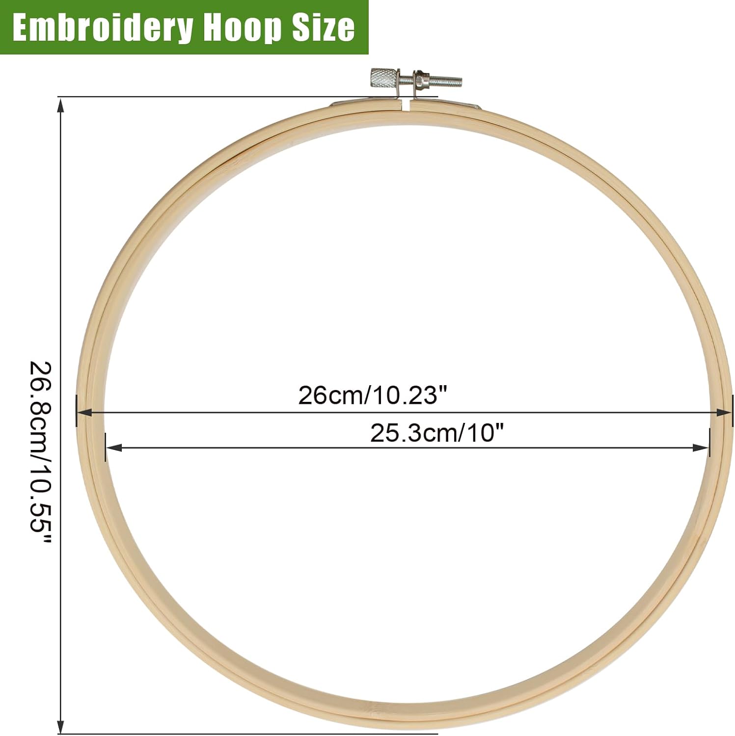 Biaungdo 2 Pieces 10 Inch Embroidery Hoops, Round Wood Embroidery Hoops, Adjustable Bamboo Circle Cross Stitch Hoop Ring, Wooden Embroidery Frames for Art — image 4