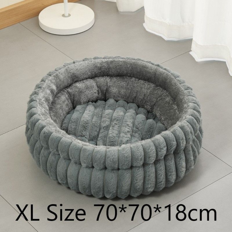 Faux Rabbit Fur Round Pet Bed With Removable Liner, Warm Plush All Season Dog Cat Nest, Grey, Size XL, 27.56x27.56x7.09in, Comfortable Rest Place For