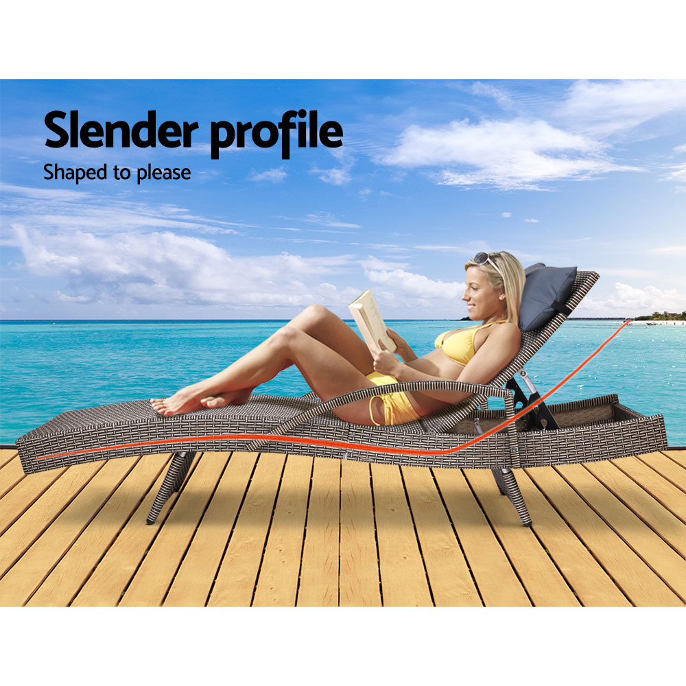 Gardeon Sun Lounge Wicker Lounger Outdoor Furniture Beach Armchair Adjustable Grey&Beige โ image 3