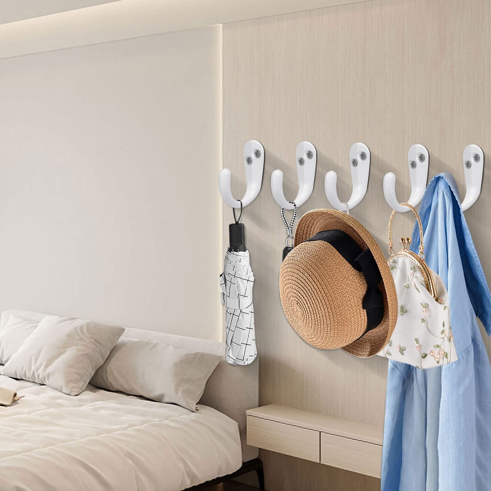 5pcs Heavy Duty Metal Single Prong Robe Hanger Rustproof Wall Hooks for Towel Hat Key Bag on Bathroom, Kitchen, Livingroom โ image 2