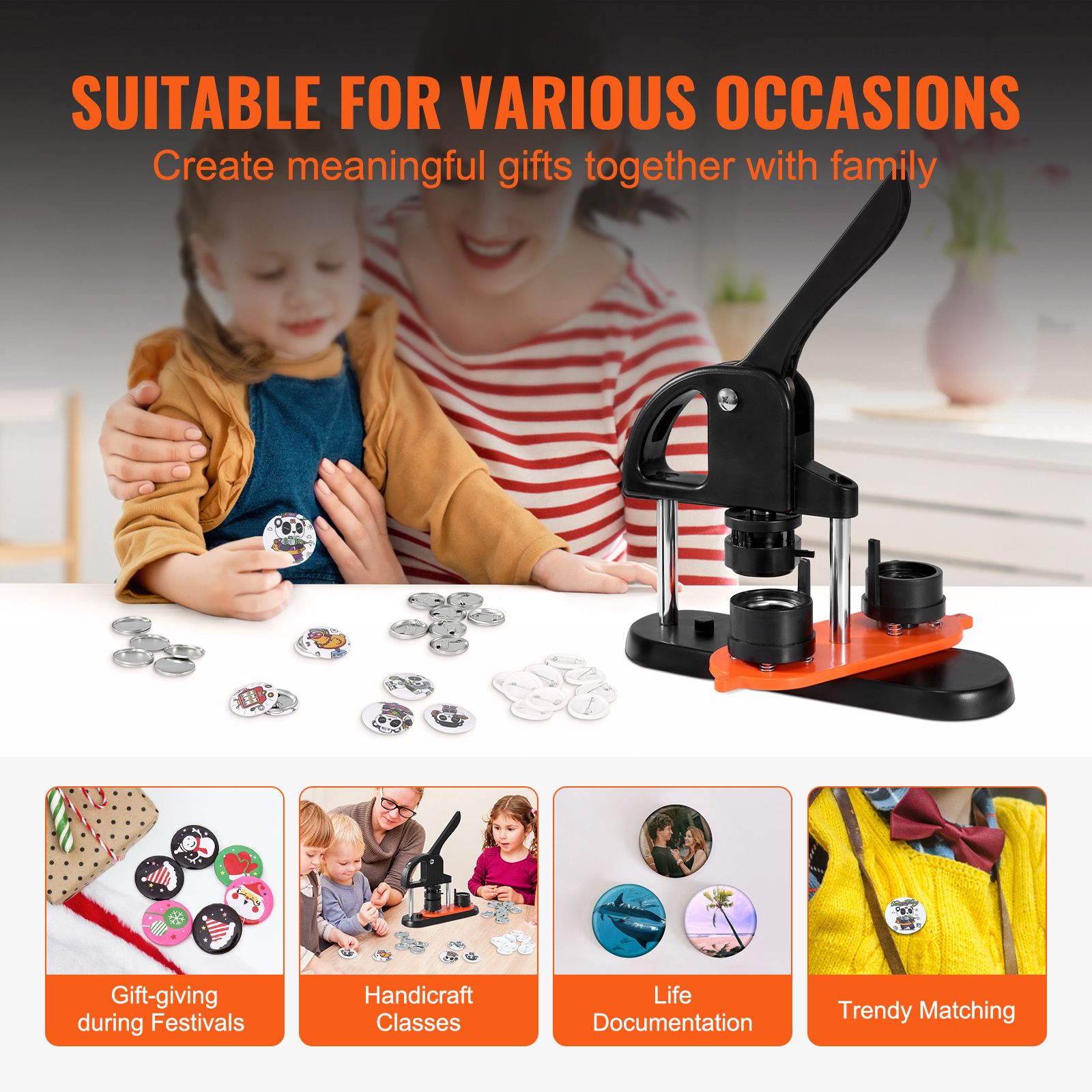 Button Maker Machine, 1.25 inch/32mm Pin Maker, Installation-Free Badge Punch Press Kit, Children DIY Gifts Button Making Supplies with 500pcs Button Parts — image 4