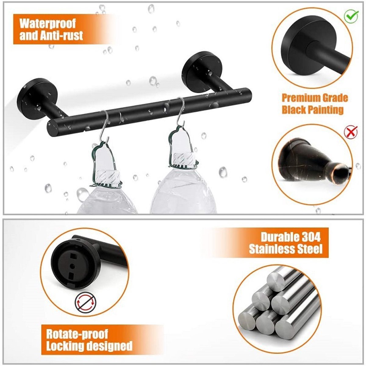 5-piece Towel Rail Set – 304 Stainless Steel, Black, Bathroom — image 2