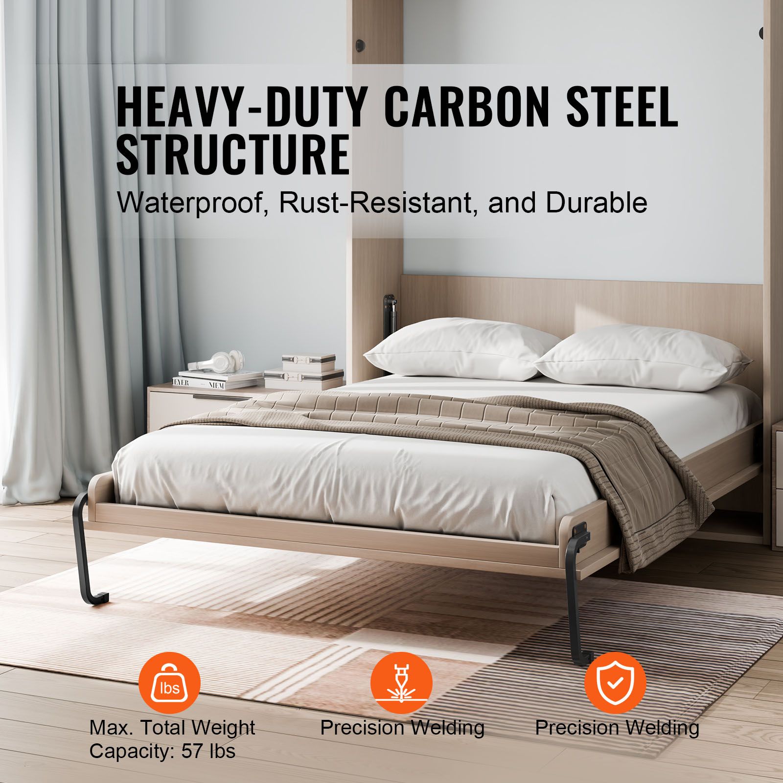 Murphy Bed Kit, Full Size, Deluxe DIY Wall Bed Mechanical Hardware Kit, Pneumatic Lever Heavy Duty Bed Frame Support, Folding Cabinet Wall Bed Space Saving โ image 2