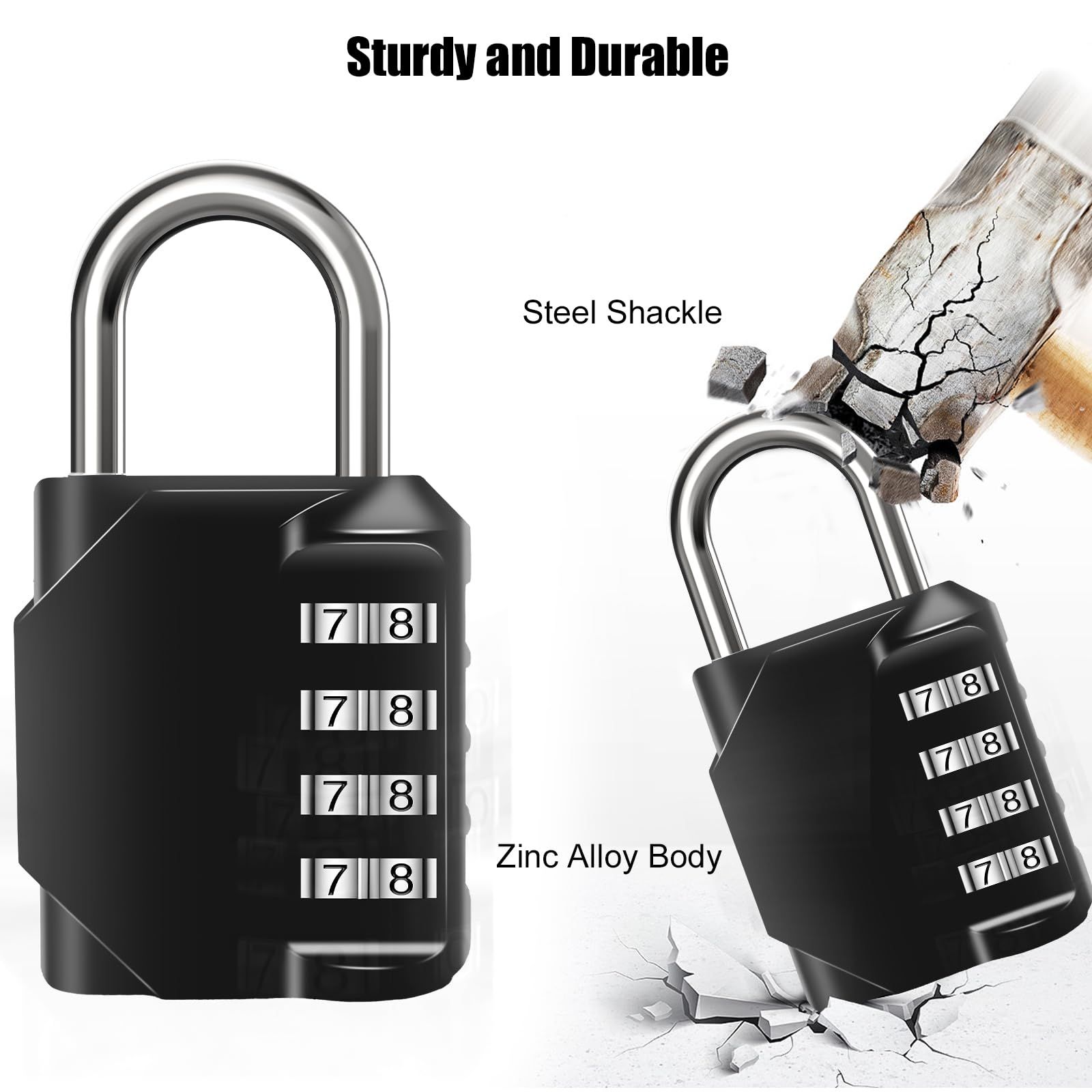 2PCS Combination Lock Waterproof 4 Digit Padlocks with Combination Code, Zinc Alloy Combination Lock for Door, Tool Boxes — image 2