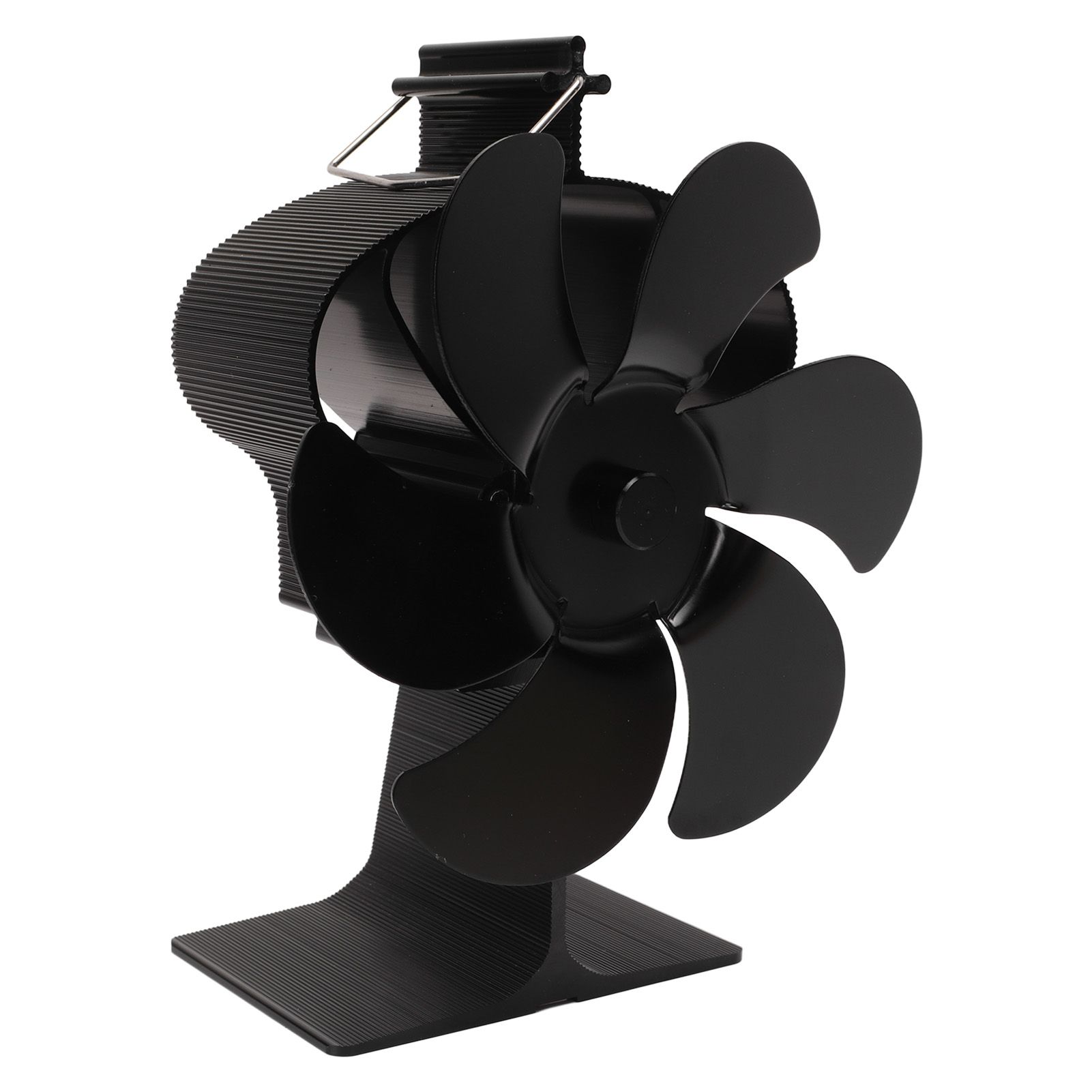6 Blades Heat Powered Stove Fan Non Electric Self Starting Fireplace Fan High Temperature Resistant Fan Crown Black — image 2