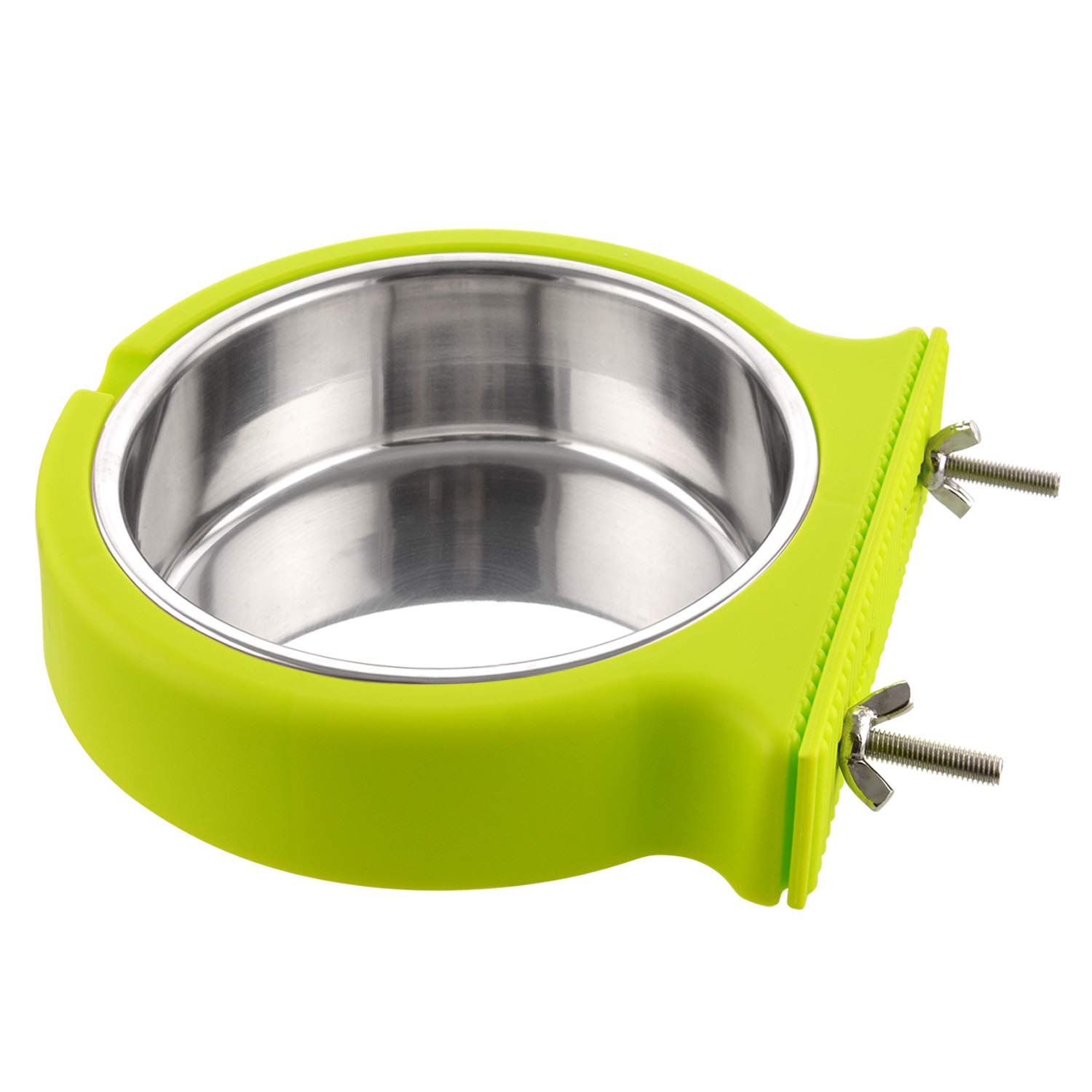 Bowl Removable Stainless Steel Water Food Feeder Bowls Cage Coop Cup for Cat Puppy Bird Pets (Small, Green with Corrugated Clip)