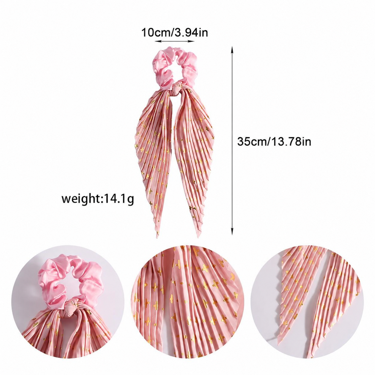 Pink Vintage Ribbon Ponytail Scrunchie 2 Pack for Women Pleated Satin Hair Tie with Long Ribbon Tails Elegant Retro Hair Accessory for Ponytail โ image 4