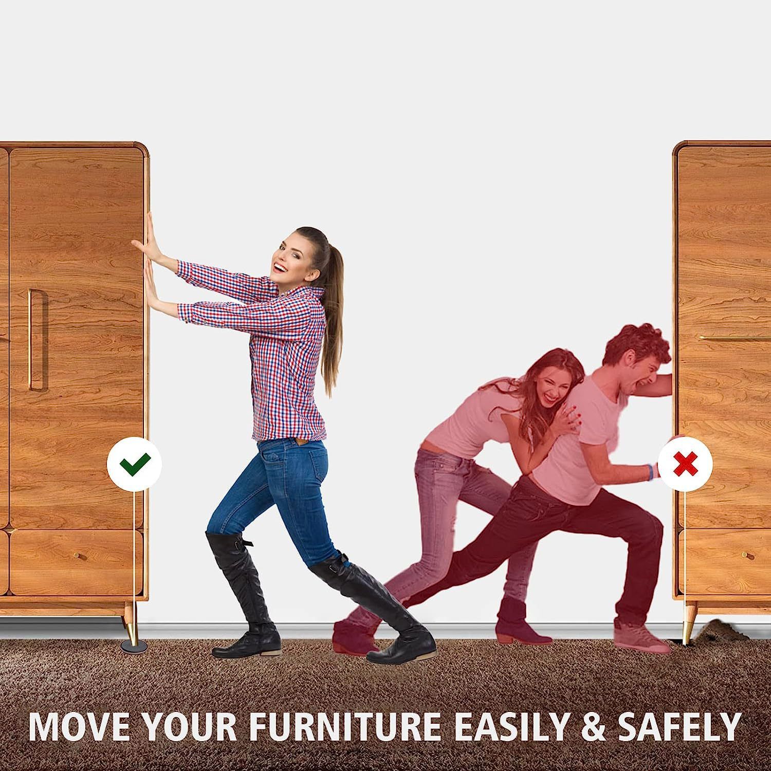 4Pcs Furniture Sliders – 3.5 Inch Heavy Duty Moving Pads, Plastic Chair Leg Floor Protectors for Hardwood Floors, Reusable Round Gliders,Brown — image 5