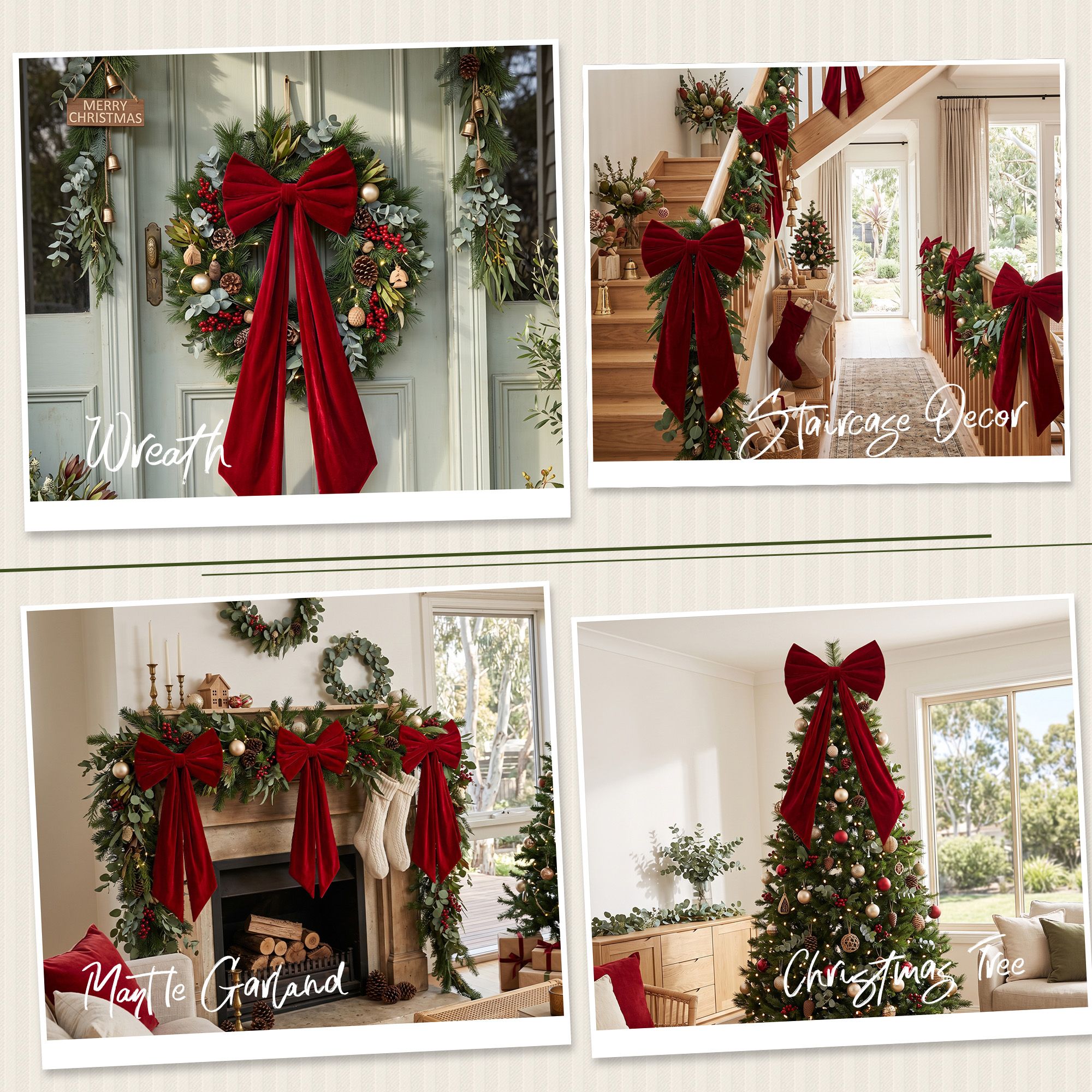 Jingle Jollys Red Velvet Christmas Bows Tree Decorations Xmas Ornaments โ image 5