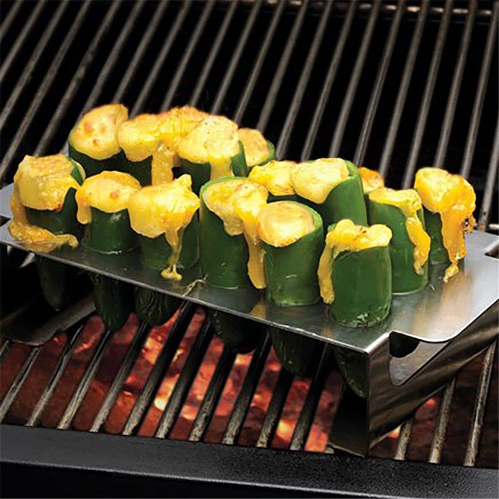 Stainless Chili Pepper Roasting Rack and Corer Set, Stainless Steel Drumstick Chicken Wings Roaster for BBQ Smoker and Oven — image 2