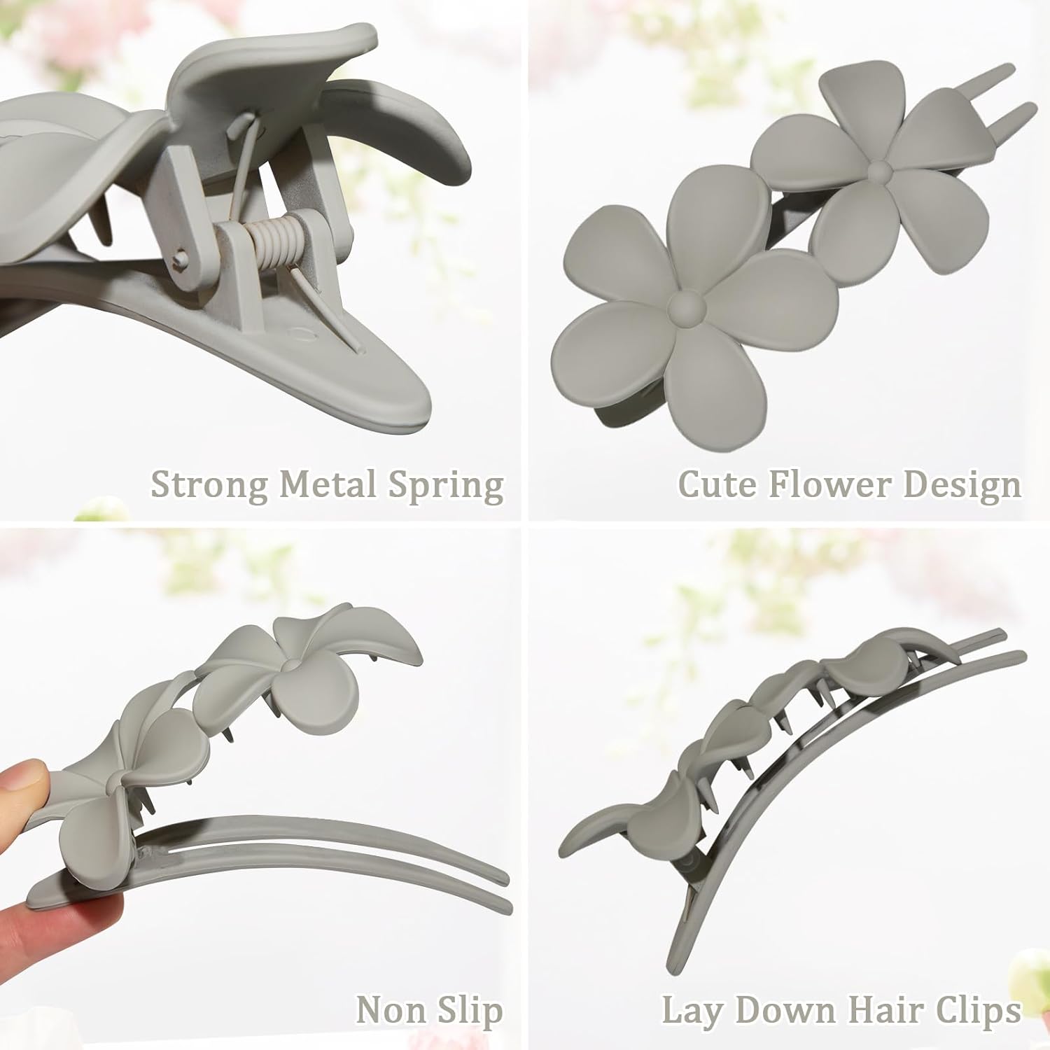 Flat Hair Clips 8 Pcs - 2 Style Lay Down Flat Claw Clips for Thick Hair, Big Matte Flower Clips Stylish Alligator Clips for Women Girls Prom Party Hair — image 3