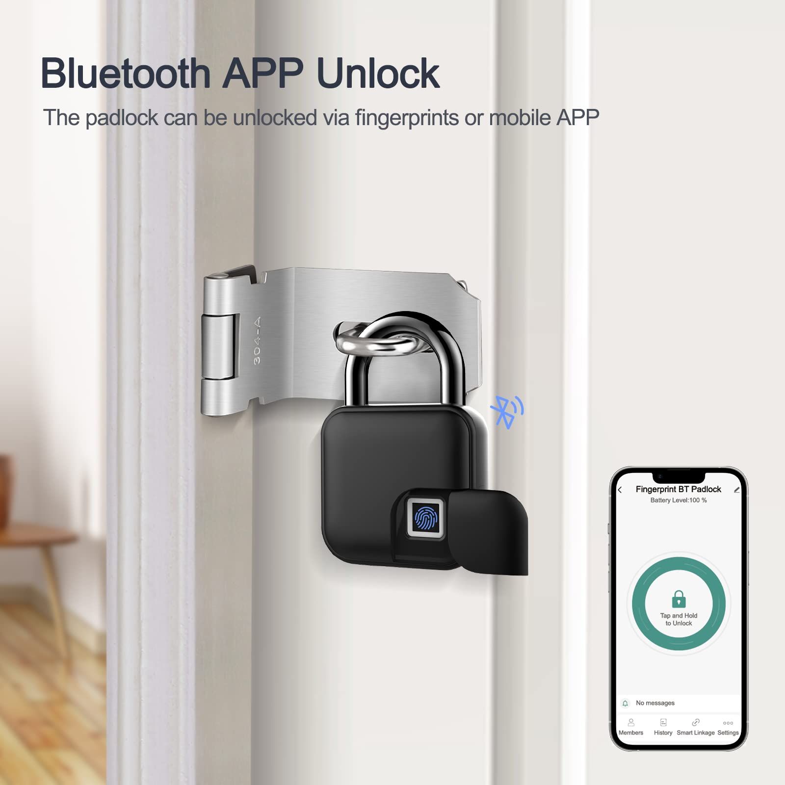 New Fingerprint Padlock, Bluetooth Lock, with Phone App Unlock, Suitable for Outdoor, School, Lockers, Fence Door, Gate, Cabinets โ image 2