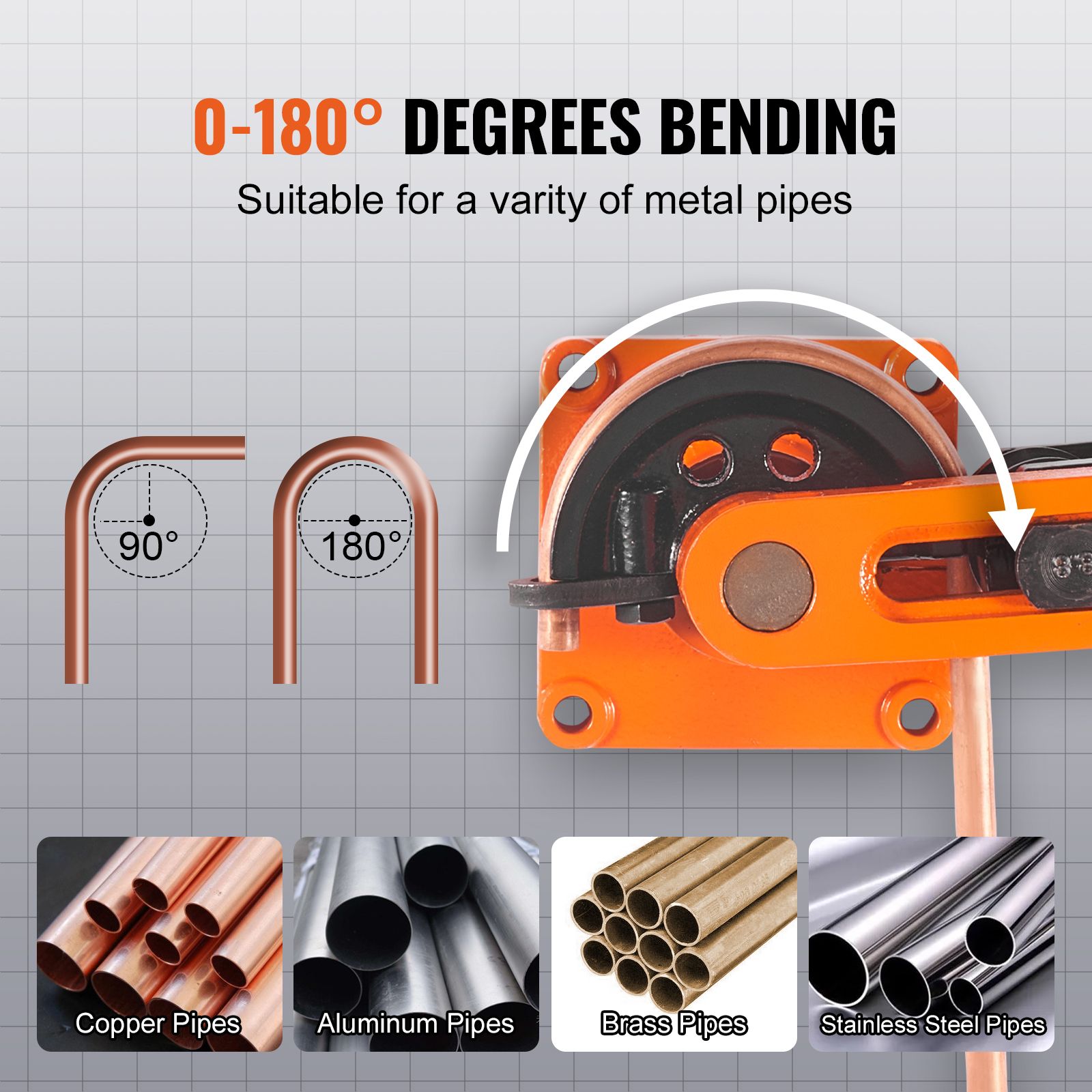 Pipe Tube Bender, 3/8" to 1" OD Manual Pipe Tube Bender with 7 Bending Dies, 180° Copper Aluminum Pipes Bending Tools for HVAC Air Conditioning Refrigerator — image 6