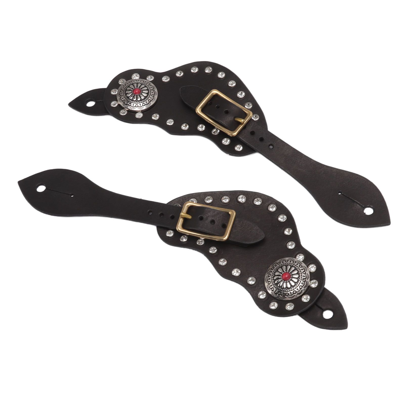1Pair Spur Strap Leather Rhinestone Western Vintage Style Horse Riding Protective Equipment for Outdoor Black — image 3