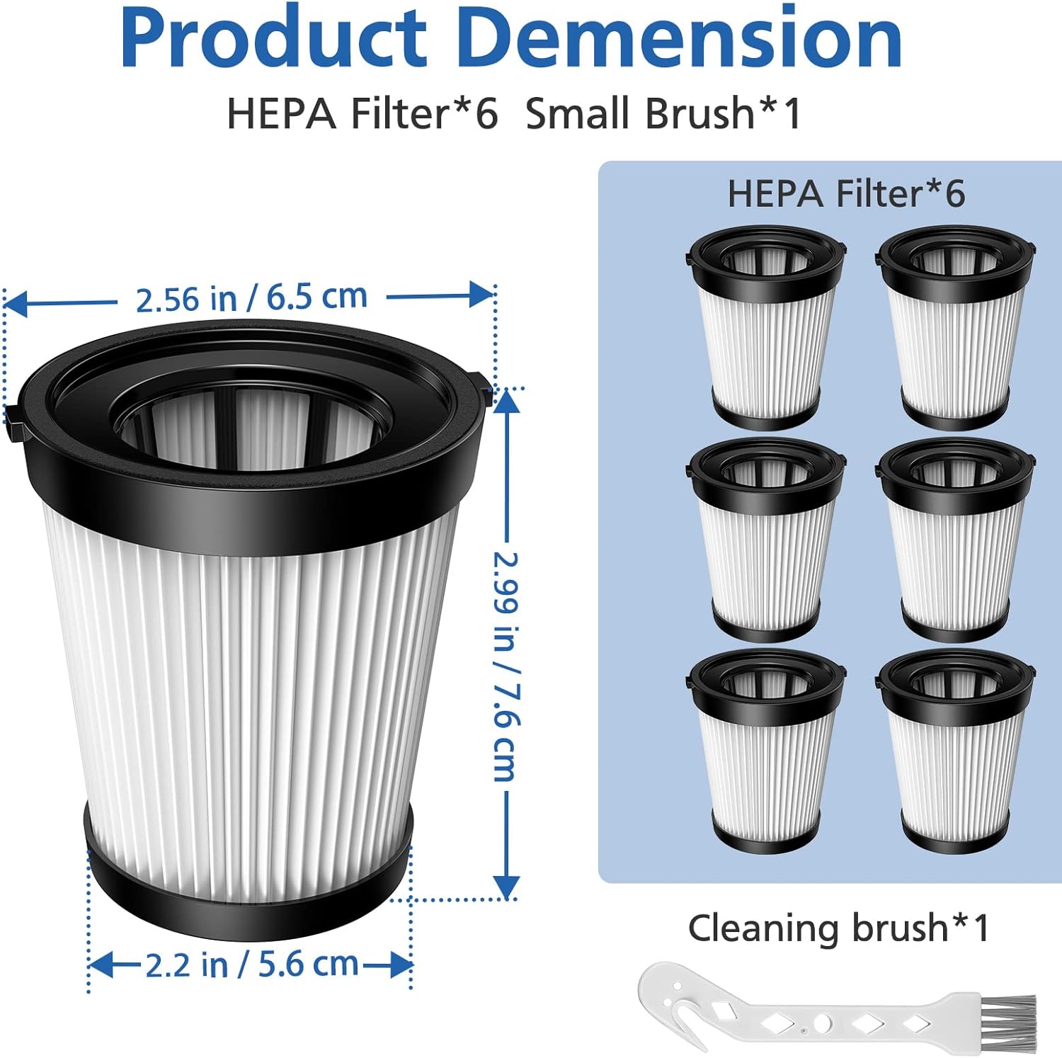 6 Pack FSV001 HEPA Filter Compatible with Fabuletta FSV101, FSV001, Girnoor G160&G165, Afodd A300, Lubluelu 202, Oraimo OSV-102/225A, Besswin W26 Cordless — image 4