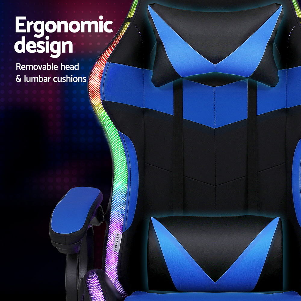 Artiss Gaming Office Chair 12 RGB LED Massage Computer Work Seat Footrest Blue — image 4