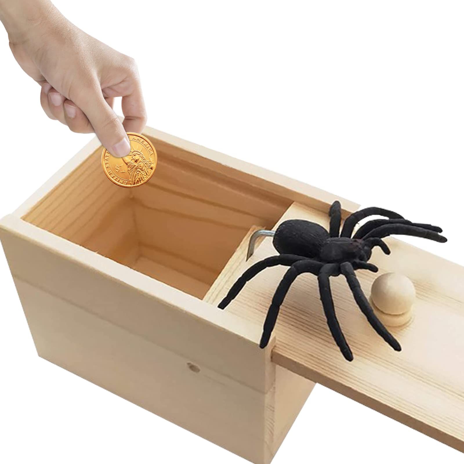 Fake Spider in a Box Prank Gift for Adults Kids, Handmade Wooden Pop Out Scare Surprise Boxes Joke Toys Halloween — image 2