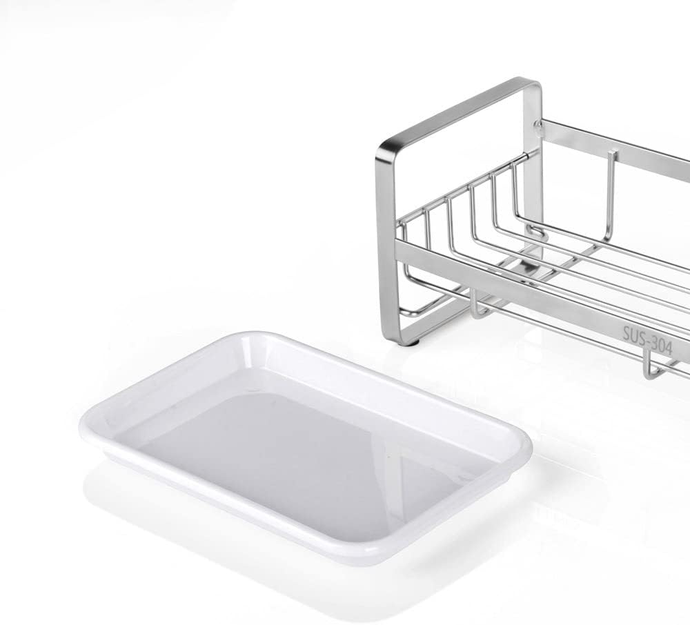 Kitchen Sink Sponge Holder, 304 Stainless Steel Kitchen Soap Dispenser Caddy Organizer, Countertop Soap Dish Rack Drainer with Removable Drain Tray, not — image 5