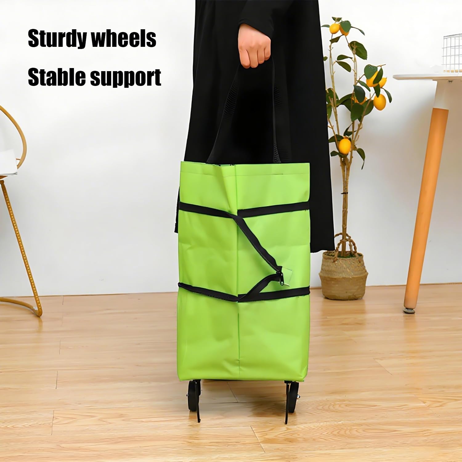 2-in-1 Collapsible Shopping Trolley with Wheels – Foldable Grocery Cart, Reusable Waterproof Oxford Bag for Supermarket, Picnic & Travel (Green) — image 5