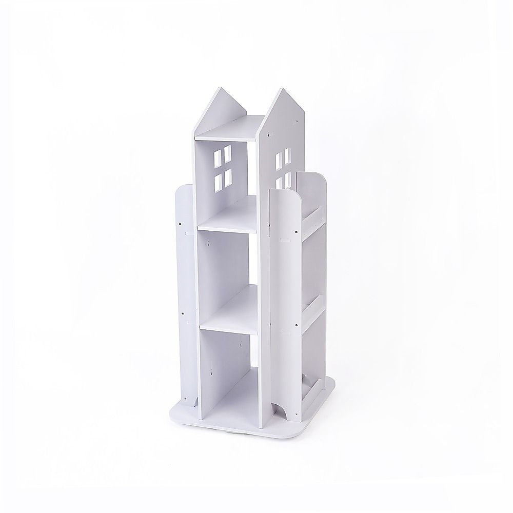 Rotating Bookcase Bookshelf Kid's Book Organiser Rack Wooden Castle Display Shelf — image 3