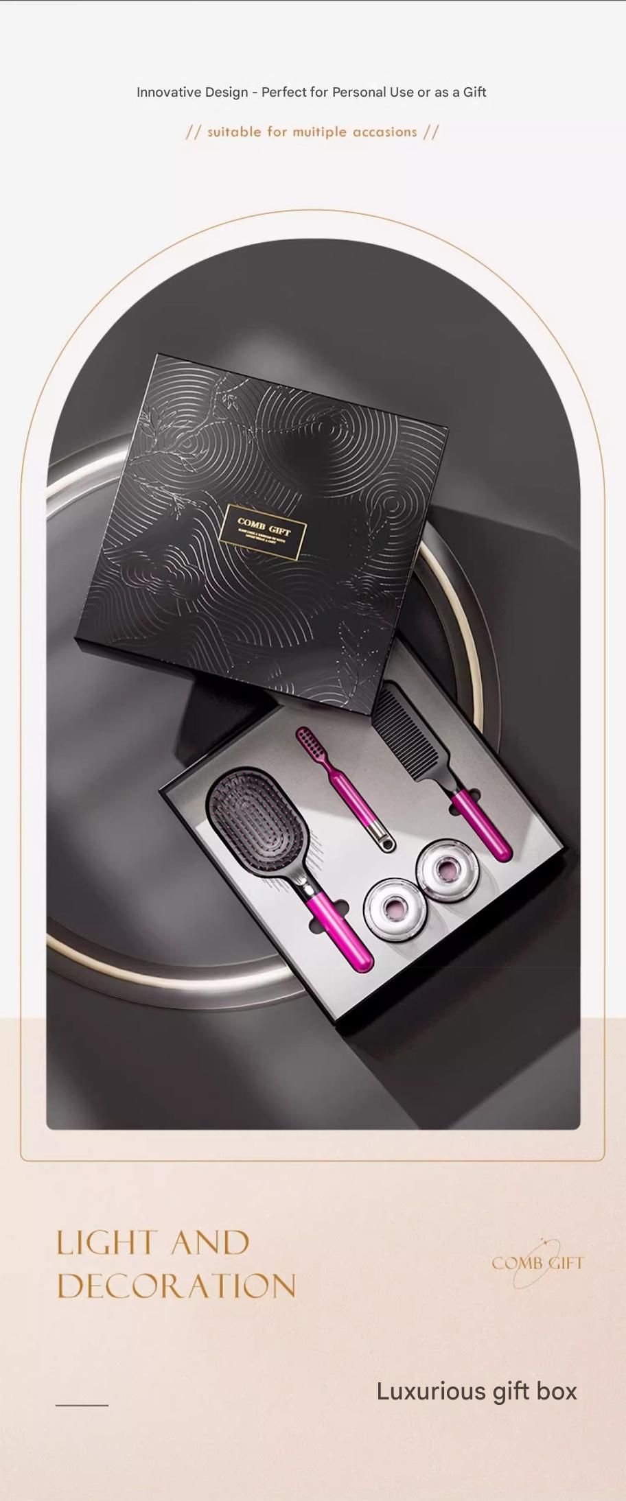 Rose Red 3-Piece Gift Box Set Premium ABS Hair Care Gift Set with Cushion Paddle Brush, Detangling Comb, Cleaning Brush & Stand - Elegant Mother’s Day or — image 3
