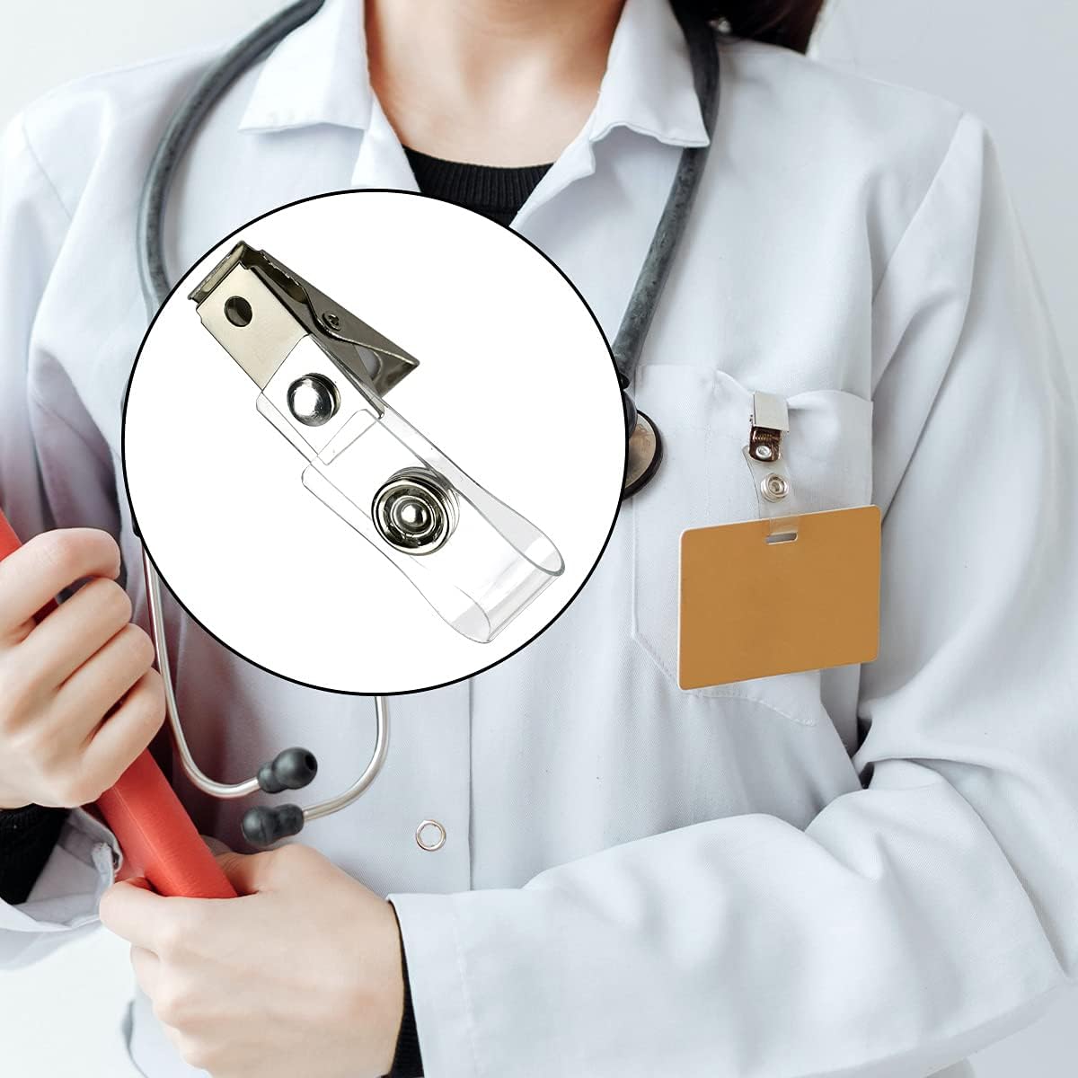 25Pcs Metal Badge Clips with Clear PVC Straps for ID Cards, Name Tags, Badge Holders, Work Badges — image 4