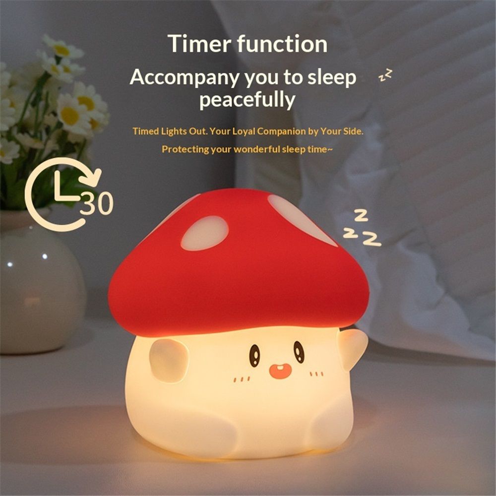LED Mushroom Silicone Night Light Soft Sleeping Nursery Night Light Dimmable Timer Rechargeable Lamp Room Decor Baby Bedside Lamp — image 4