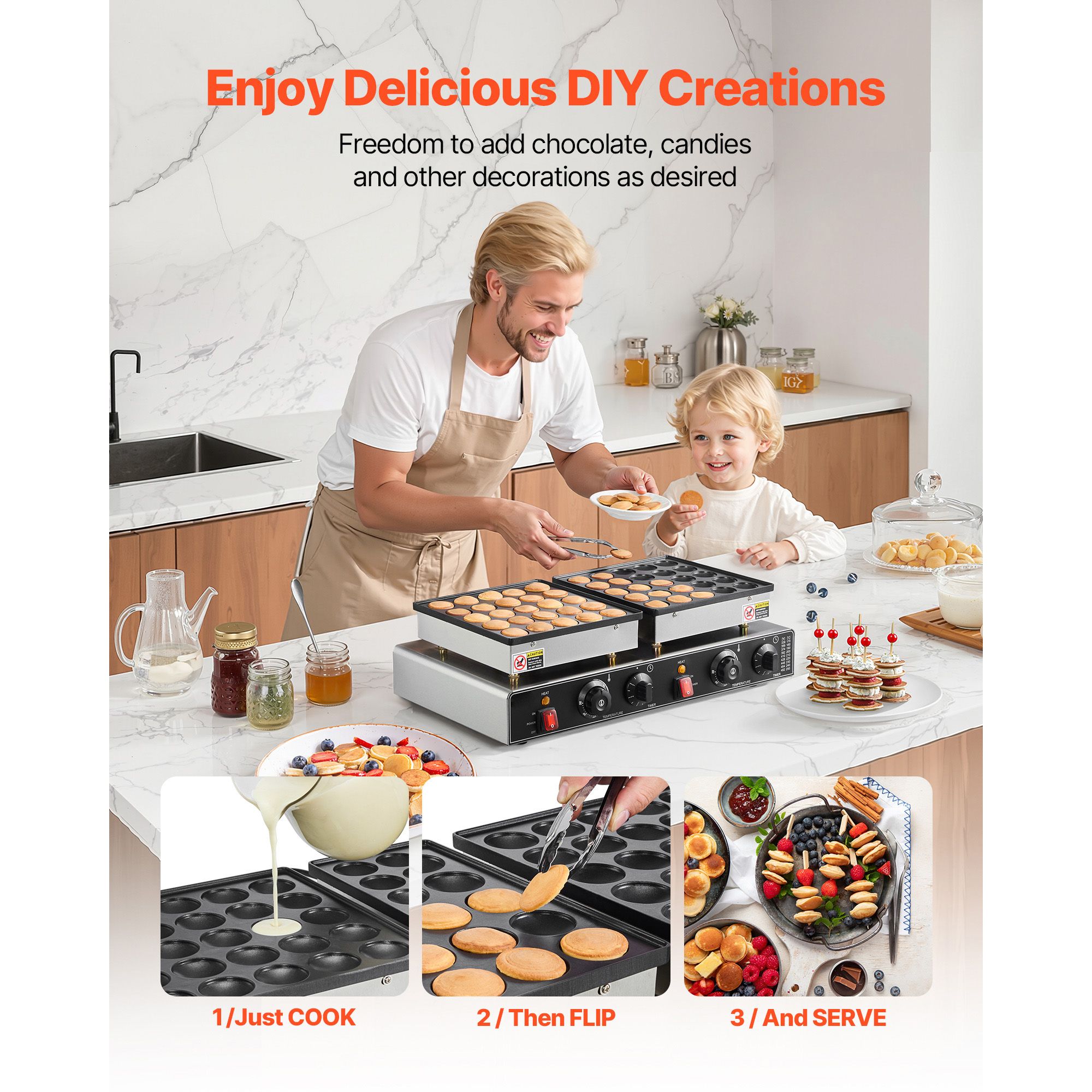 50PCS Mini Dutch Pancake Maker, Non-stick Stainless Steel Dorayaki Baker, 1800W Commercial Electric Poffertjes Grill Pan, Dual Temp & Time Control, for Kitchen — image 6