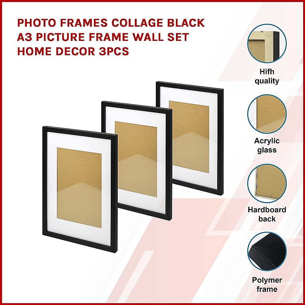 Photo Frames Collage Black A3 Picture Frame Wall Set Home Decor 3PCS โ image 3