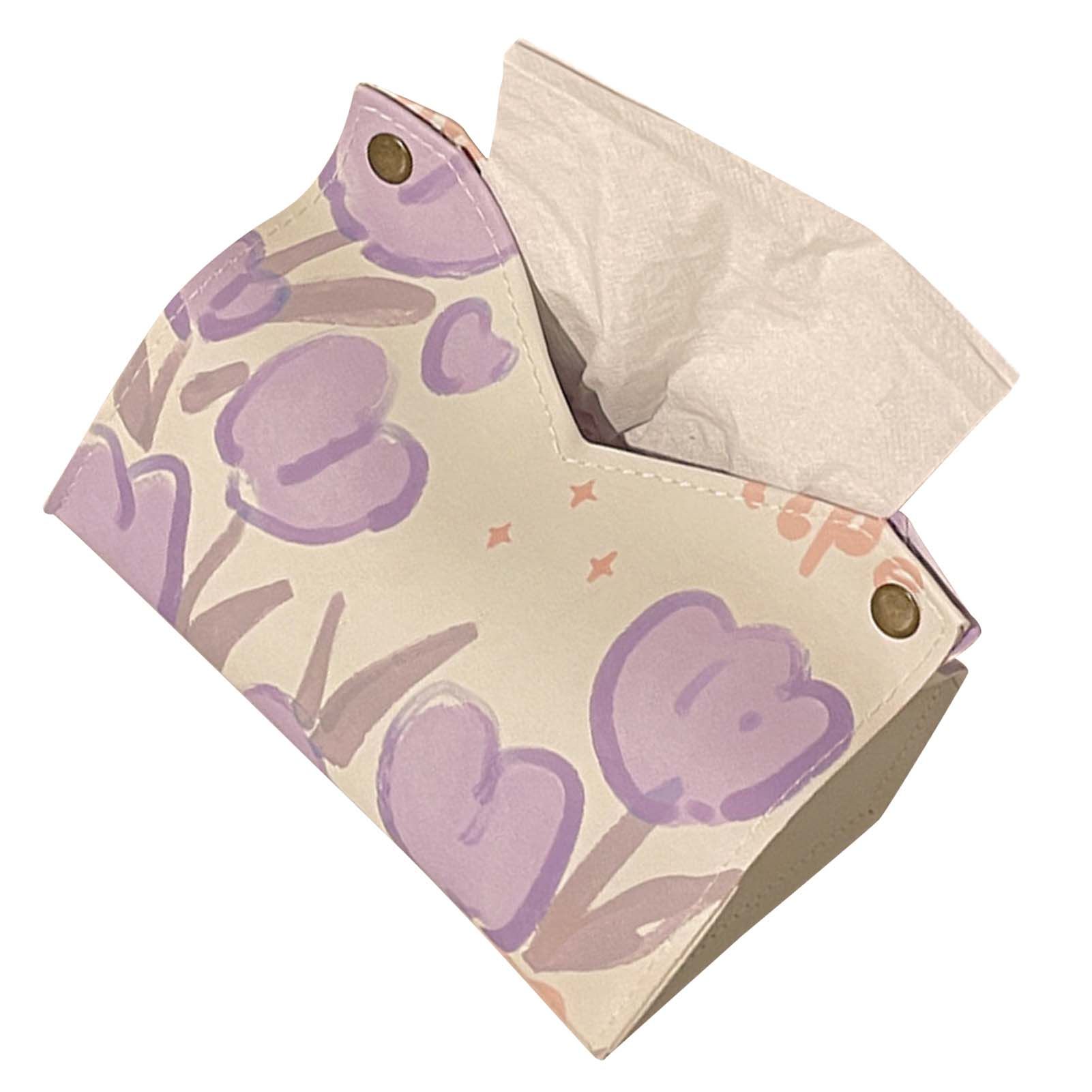 Paper Box Cover Large Cute PU Leather Facial Hand Paper Box Cover for Bedroom Living Room Cars Purple โ image 4