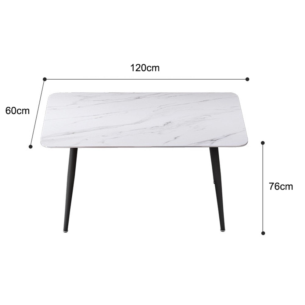 Glossy White Minimalist Slate Kitchen Dining Table Marble Lunch Dinner Table Solid Metal Legs 120x60cm โ image 3