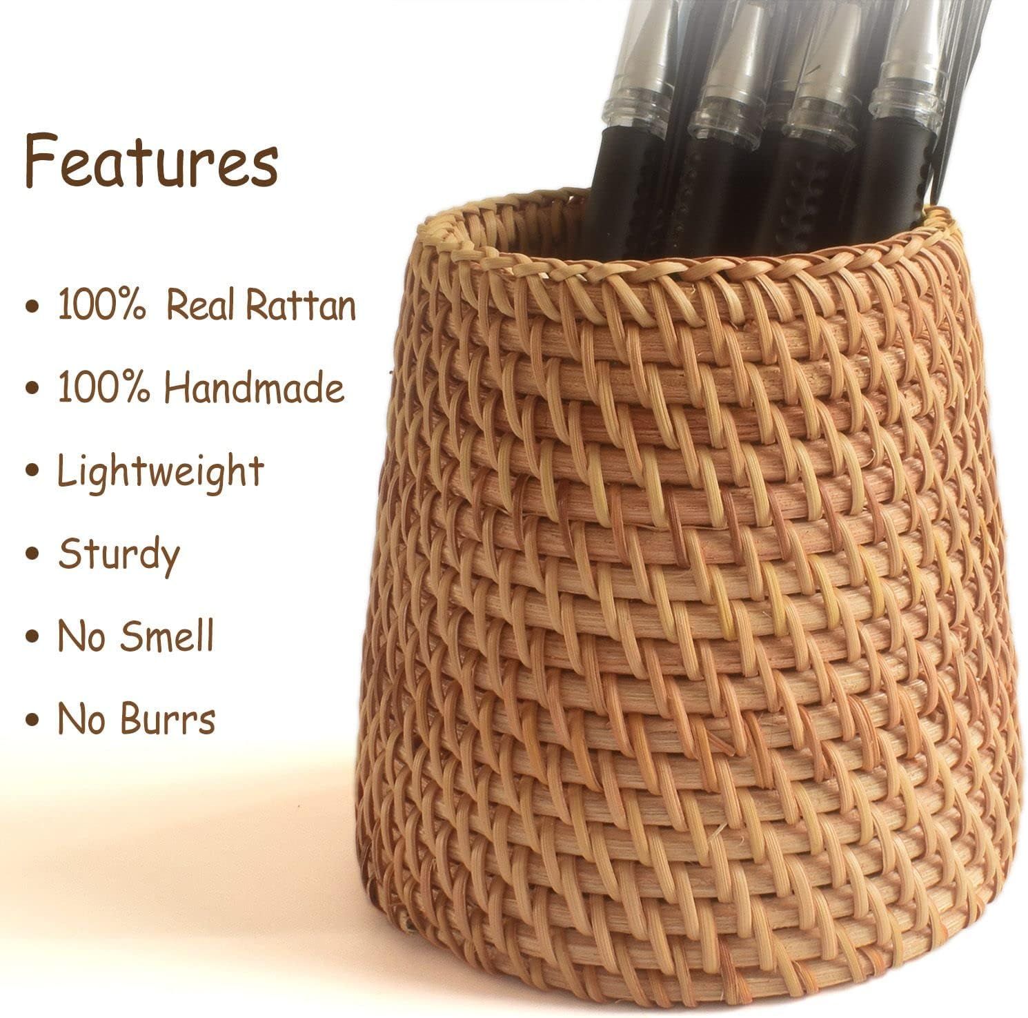 Wicker Pencil Holder for Desk,Handmade Makeup Brush Holder,Office&Home Desktop Organizer,Rattan Pen Cup(Cone)
